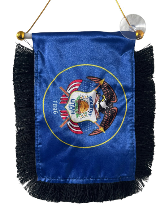 Utah Flag Hanging Banner - 4x6 Fringy Window Hanging Flag - Mini Flag Banner & Car Rearview Mirror Decor - Fringed & Double Sided - Hanging Flag with Suction Cup