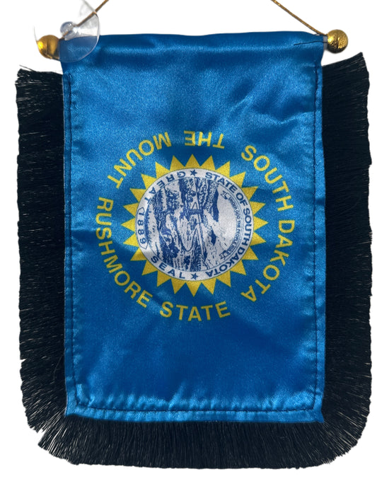 South Dakota Flag Hanging Banner - 4x6 Fringy Window Hanging Flag - Mini Flag Banner & Car Rearview Mirror Decor - Fringed & Double Sided - Hanging Flag with Suction Cup