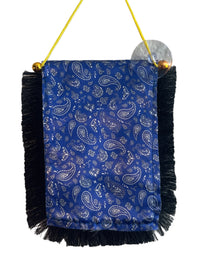 Blue Paisley Hanging Banner - 4x6 Fringy Window Hanging Flag - Mini Flag Banner & Car Rearview Mirror Decor - Fringed & Double Sided - Hanging Flag with Suction Cup