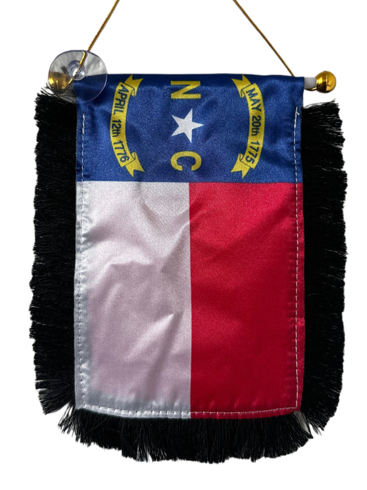 North Carolina Flag Hanging Banner - 4x6 Fringy Window Hanging Flag - Mini Flag Banner & Car Rearview Mirror Decor - Fringed & Double Sided - Hanging Flag with Suction Cup