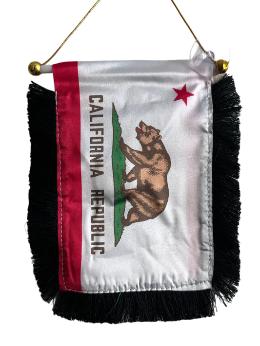 California Flag Hanging Banner - 4x6 Fringy Window Hanging Flag - Mini Flag Banner & Car Rearview Mirror Decor - Fringed & Double Sided - Hanging Flag with Suction Cup