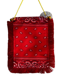Red Paisley Hanging Banner - 4x6 Fringy Window Hanging Flag - Mini Flag Banner & Car Rearview Mirror Decor - Fringed & Double Sided - Hanging Flag with Suction Cup