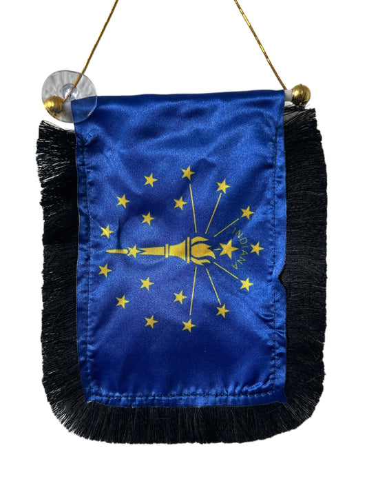 Indiana Flag Hanging Banner - 4x6 Fringy Window Hanging Flag - Mini Flag Banner & Car Rearview Mirror Decor - Fringed & Double Sided - Hanging Flag with Suction Cup