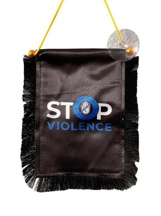 Stop Violence Hanging Banner - 4x6 Fringy Window Hanging Flag - Mini Flag Banner & Car Rearview Mirror Decor - Fringed & Double Sided - Hanging Flag with Suction Cup