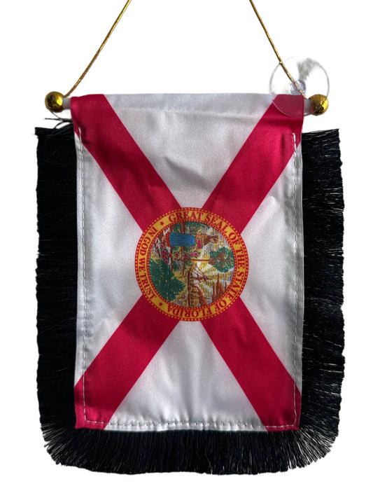 Florida Flag Hanging Banner - 4x6 Fringy Window Hanging Flag - Mini Flag Banner & Car Rearview Mirror Decor - Fringed & Double Sided - Hanging Flag with Suction Cup