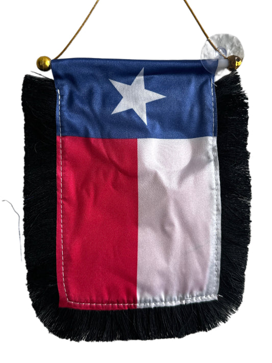 Texas Flag Hanging Banner - 4x6 Fringy Window Hanging Flag - Mini Flag Banner & Car Rearview Mirror Decor - Fringed & Double Sided - Hanging Flag with Suction Cup